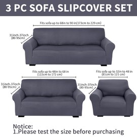 Peryiter 3 Pcs Slipcover Set for Couch Furniture Covers for Sofa Loveseat Couch Arm Chair, Form Fit Stretch, Wrinkle Free, Furniture Protector (Dark Gray,Milk Silk Spandex)