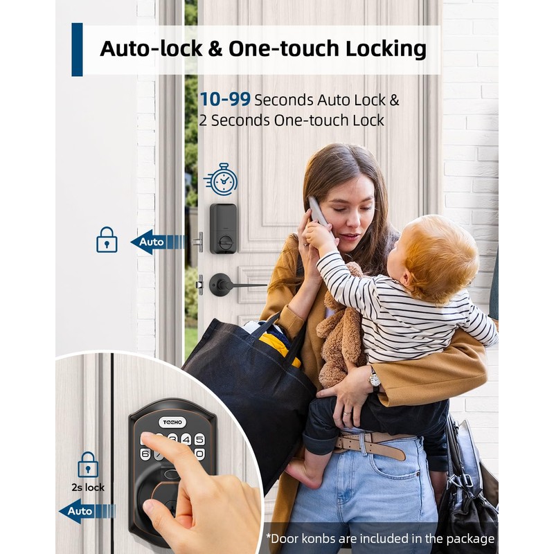 TEEHO TE002L Fingerprint Door Lock with 2 Lever Handles, Keyless