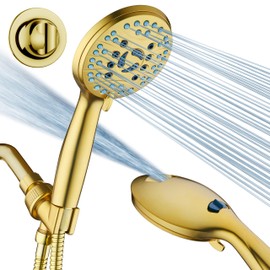 AquaCare High Pressure 8-mode Handheld Shower Head - Anti-clog Nozzles, Built-in Power Wash to Clean Tub, Tile & Pets, Extra Long 6 ft. Stainless Steel Hose, Wall & Overhead Brackets