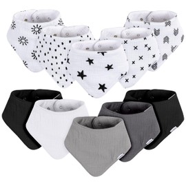 Gerber Baby Unisex Muslin Bandana Bibs 10-Pack, Black & White, One Size
