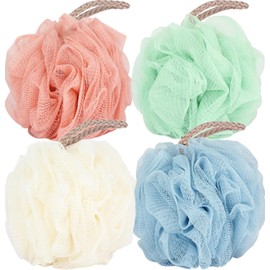 Fu Store Fu Store Loofah Sponge Shower Loofahs 50g Bath Sponges Mesh Balls 4 Colors for Body Scrubber Exfoliator Wash Back Scrubber Bathroom Men Women - 4 Pack Scrubbers Cleaning Bathing Accessories