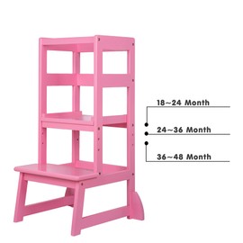 SDADI Mother's Helper Adjustable Height Kitchen Step Stool, Children Kids Toddlers Counter Level Learning Stool for Kitchen & Bathroom, Pink