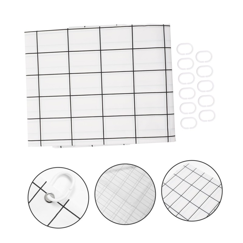 iplusmile 1 Set Grid Design Shower Curtain Kit Black and