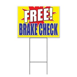 Free Brake Check (18" x 24") Yard Sign, Quantity Discounts, Multi-Packs, Includes Metal Step Stake, Bandit, New, Advertising, USA