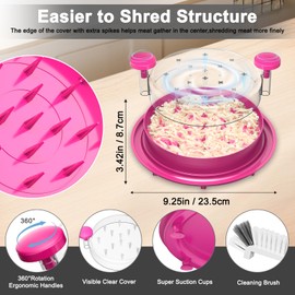 Arshray Chicken Shredder Tool Twist with Brush and Visible Lid Large Meat Shredder Machine with 8 Anti-Slip Suction Cups BPA Free Ergonomic Handle for Chicken Pork Beef (Pink)