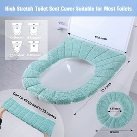 Moukeren 8 Pcs 11.8 Inch Thicker Bathroom Toilet Seat Cover Pads Soft Comfortable Toilet Seat Cushion Cover Stretchable Toilet Seat Warmer Easy Installation Cushioned Lid Covers (Simple Colors)