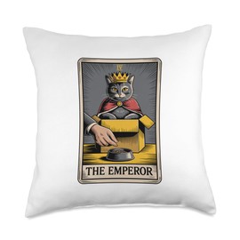 Cat Tarot Card The Emperor Cat In Box Lover Funny Cat Throw Pillow