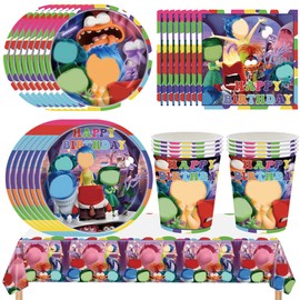 BZQCPLX 51 pcs Inside birthday party tableware set, Cartoon birthday party decorations, Inside 2 party supplies - Plates Dessert Plates Paper Cups Tissue Cloths Tablecloths for 10 Guests