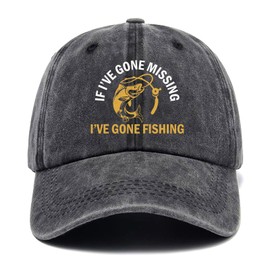 Jxubeuro If I've Gone Missing I've Gone Fishing,Funny Baseball Cap,Funny Hats,Fishing Baseball Cap,Gifts for Fishing Lover,Adjustable Cotton Baseball Cap for Men Women Black