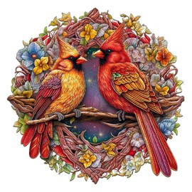 Wooden Puzzles for Adults, Wooden Cardinal Puzzle, 300 Pieces Puzzles for Adults, Birthday Gifts for Puzzle Lover, Family Puzzle Game (L-13.9 * 13.8in)
