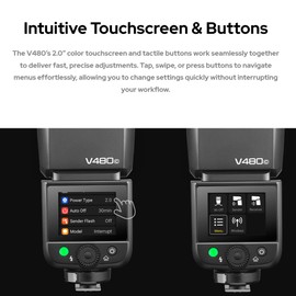 GODOX V480 N TTL Camera Flash for Nikon,GN50 1/8000 HSS,2.4GHz Wireless Speedlight,650 Full Power Flashes,1.7s Recycle Time,10 Levels LED Light with Rechargeable Battery