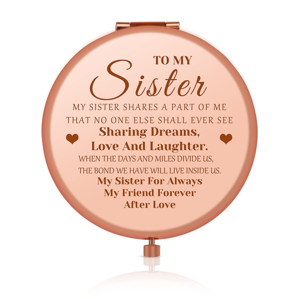 to My Sister Gift from Sister Compact Mirror Folding Mini Pocket Mirror for Sister Friends, Sister Birthday Christmas Graduation Gift Ideas for Soul Sister Friend Bestie, Best Friendship Gift for Her