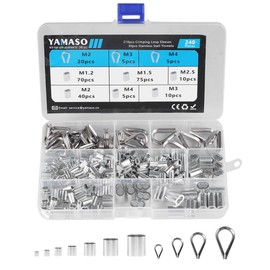 YAMASO 240PCS Stainless Steel Wire Rope Cable Thimbles Aluminum Crimping Loop Sleeve 1/16'' 1/8'' 3/16'' 5/32'' for Wire Rope Cable