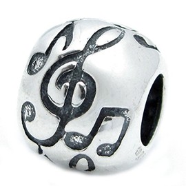 Queenberry Sterling Silver Treble G Clef Melody Music Note Bead For European Charm Bracelets