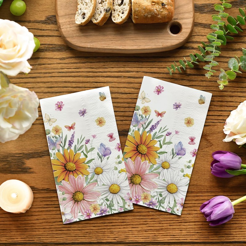 100 Spring Summer Disposable Paper Decorative Guest Napkins, Floral and