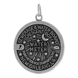 Sterling Silver New Orleans Water Meter Manhole Cover Necklace Antiqued Finish 1 inch Tall