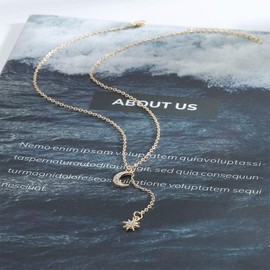 Handcess Boho Moon Necklaces Gold Sun Pendant Necklaces Crescent Necklace Jewelry for Women and Girls (Gold)