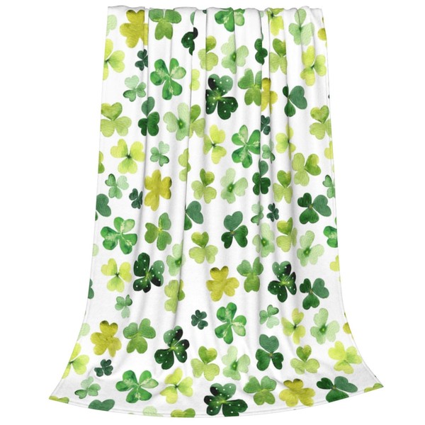 Qilerongrong Lucky Clover Blanket, Watercolor Shamrock Cozy Throw Blanket, St.