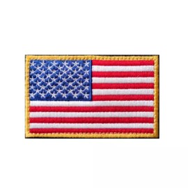 VELCRO® AMERICAN FLAG EMBROIDERED PATCH GOLD BORDER USA US w/ VELCRO® Brand Fastener
