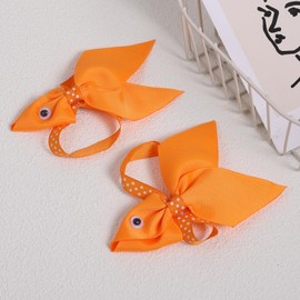 Orange 4.7-Inch Fish Hair Bow Clips, Fishing Shaped Ribbon Sculpture Barrettes Alligator Hairpins for Girls,Toddlers,Teens FishThemed Birthday Gift,Ocean Animal Accessories Set of 2