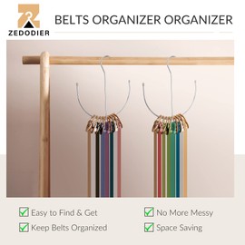 ZEDODIER Belt Hangers, Belt Rack 2 Pack Sliver Closet Accessories Organizers, Closet Organizer Hook Rack for Belt, Ties, Scarves, Camisoles, Hats, Bras, Shoes