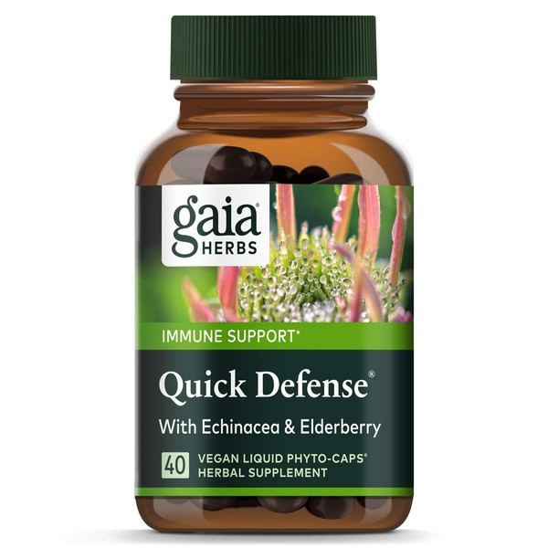 Gaia Herbs Quick Defense - Fast-Acting Immune Support Supplement for Use at Onset of Symptoms - with Echinacea, Black Elderberry, Ginger & Andrographis - 40 Vegan Liquid Phyto-Capsules (4-Day Supply)