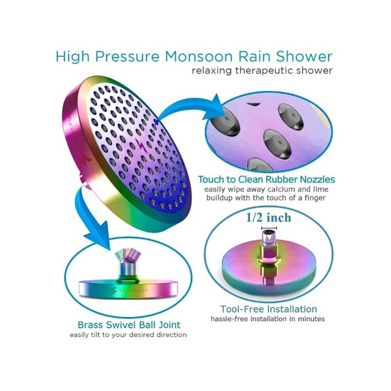 SparkPod 6" Luxury Rainfall Shower Head - Rainbow Color