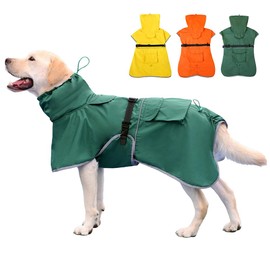 KOOGAL High Collar Waterproof Dog Raincoat with Adjustable Hooded Slicker Poncho - Reflective Jacket for Medium Large Dogs (Green, 6XL)