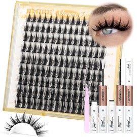 JIMIRE Manga Lash Clusters Kit Natural Anime Eyelash Clusters Kit 10-16MM Natural Lash Extension Kit with Lash Bond and Seal Lash Applicator Wispy D Curl Cluster Eyelash Extensions