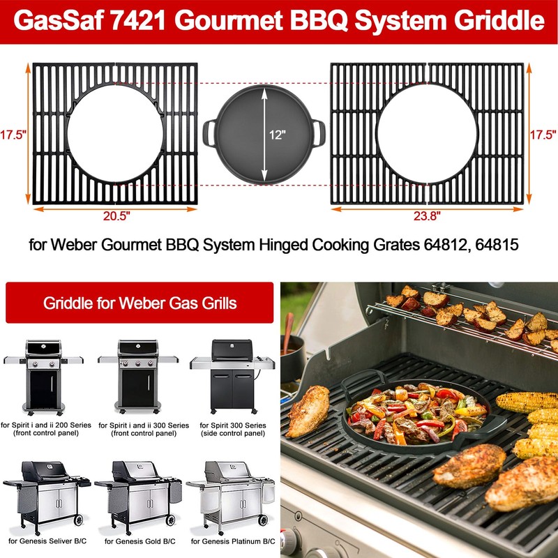 GasSaf 7421 Gourmet BBQ System Griddle for Weber 22 1/2