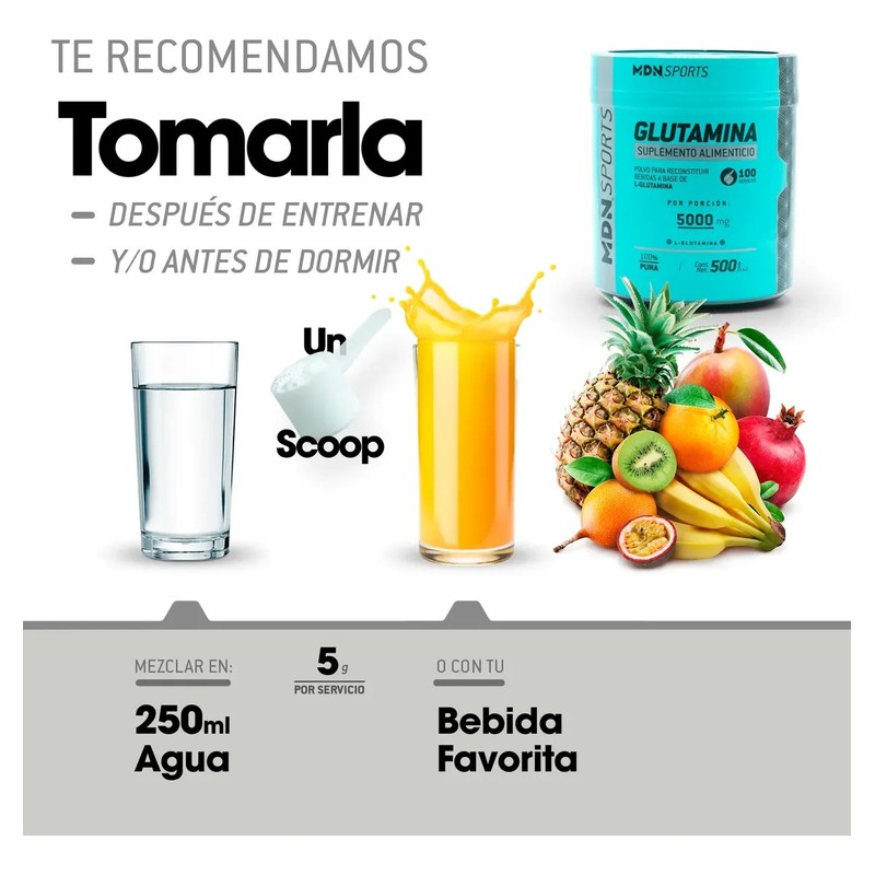 Glutamina En Polvo Mdn Sports Alta Pureza 100 Servicios