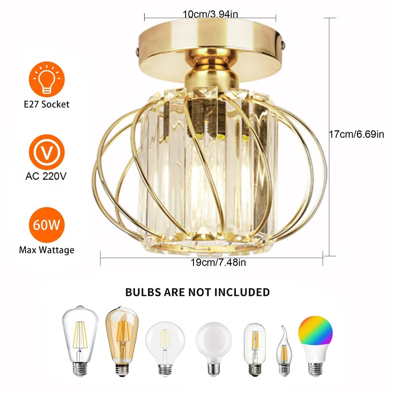 COOINJOY Modern LED Crystal Chandeliers Ceiling Light Fixture, Semi Flush