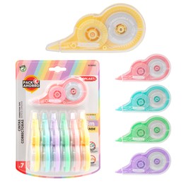 Starplast - Pastel Correction Tape 8 x 5 mm, Non-Dry, Erase and Write Instantly, High Coverage, Stationery, School and Office - PACK 7