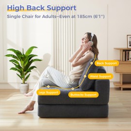 Jamdok 8 Inch Thick Freestanding Folding Sofa Bed for Adults,Convertible Fold Out Sleeper Chair with Back Pillow, Lazy Couch for Living Room/Bedroom/Guest Use/Home Office/Apartment
