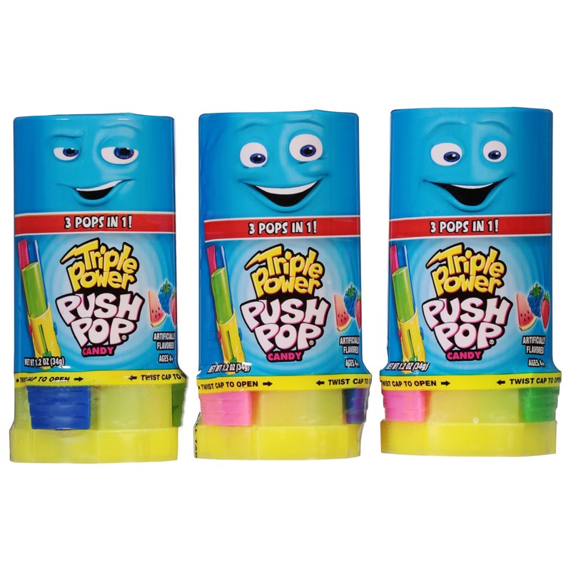 Push Pop Triple Power Candy Lollipops Three-In-One, 12 Ct Bulk