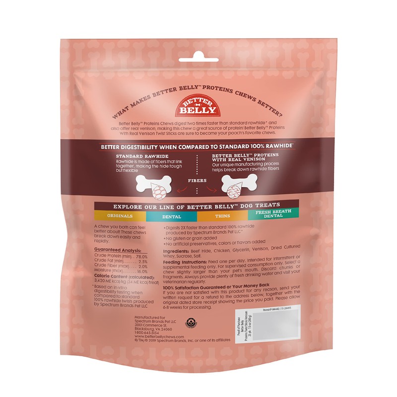 Better Belly Highly Digestible Rawhide Twist Sticks Chews, Treat Your