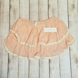 Cool Change Women Pink Ruffle Skirt White Flowers Fringe size L NWT