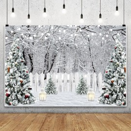 Leowefowa 10x8ft Vinyl Christmas Backdrop Snowscape Xmas Tree Pine Forest Witer Wonderland Background Xmas Party Decoration Kids Adult Portrait Photo Booth Studio Props