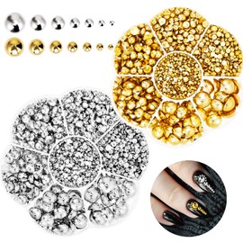 Giantree Flatback Pearls Half Round, Gold Silver Half Pearls Beads, Mixed SizeHalf Round Pearl Beads Nail Gems Rhinestone, Nail Art Plastic Beads for Manicure Face Art DIY Crafts Jewelry(Gold Silver)