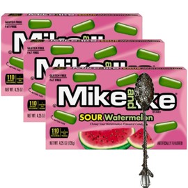 Mike and Ike Chewy Candy – 3 Pack of Movie Theater Boxes (4.25 OZ Each) + Candy Freezer Gem Spoon – Perfect for Movie Nights & Sharing (Sour Watermelon) - Gem Spoon