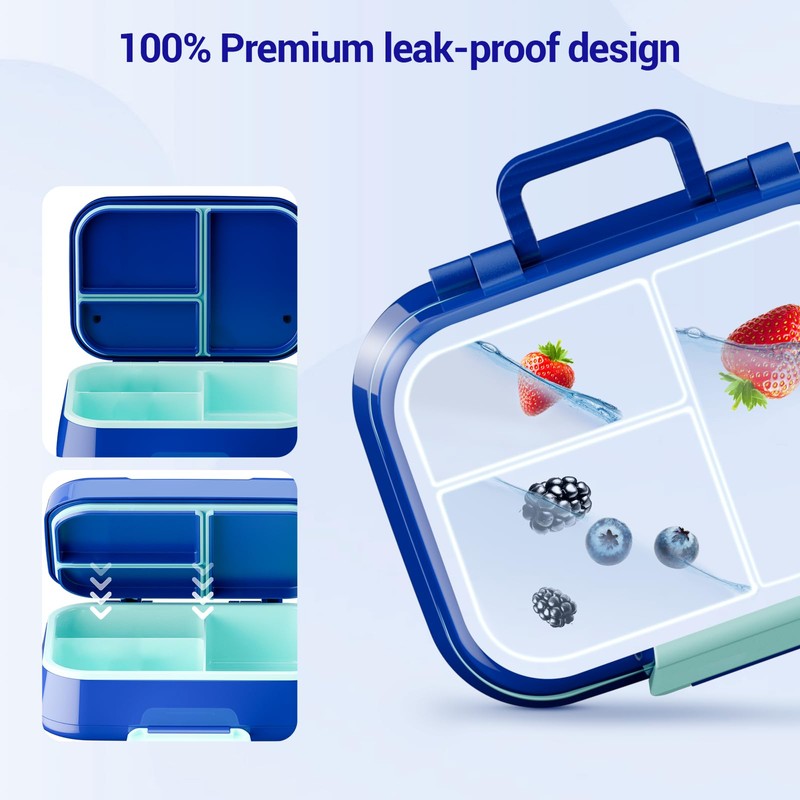 Bento Lunch Box Kids, 4 Compartments Bento-Style Container, Leak-Proof Bento