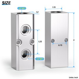 TAILONZ PNEUMATIC Silver 2 Way Pneumatic Shunt Aluminum Block Pneumatic Manifold Air Distribution Block Air path exhaust air source distributor,Compressed Air Manifold Pneumatic Block,Gas divider