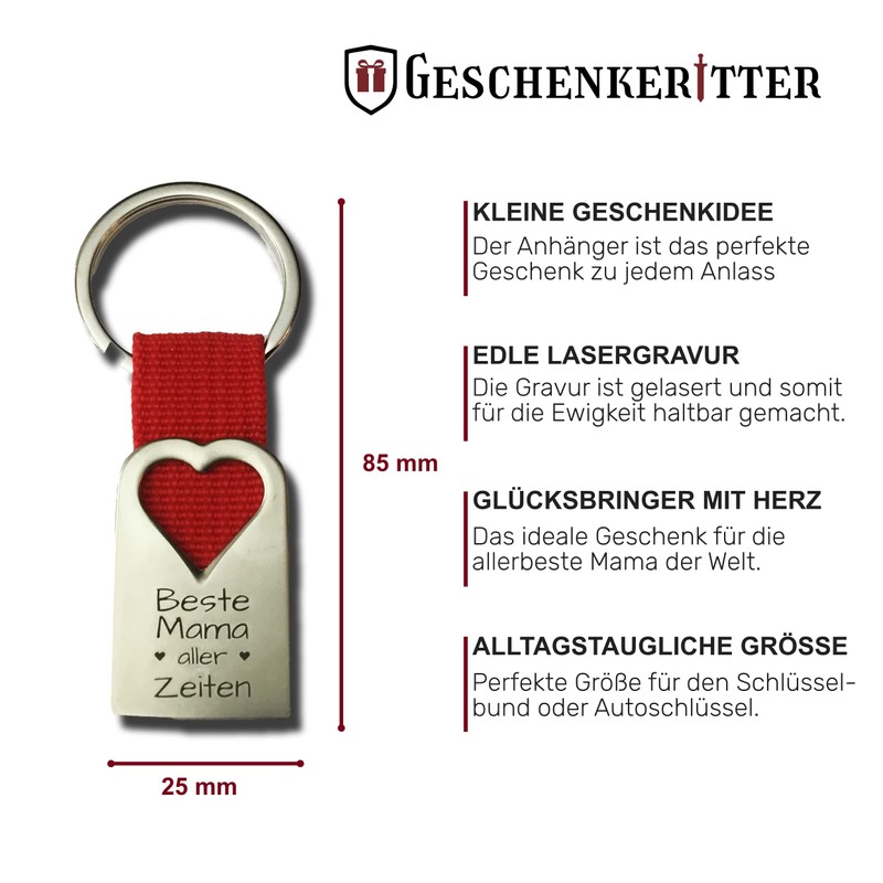 Gift Knight - Mum Keyring - Red Heart Pendant for