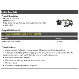 Marketplace Auto Parts Ignition Tune-Up Kit - with Fuel Filter, PCV and Plug Wire Set - Compatible with 1990-1994 Ford Ranger 2.3L 4-Cylinder (Distributor-Less)
