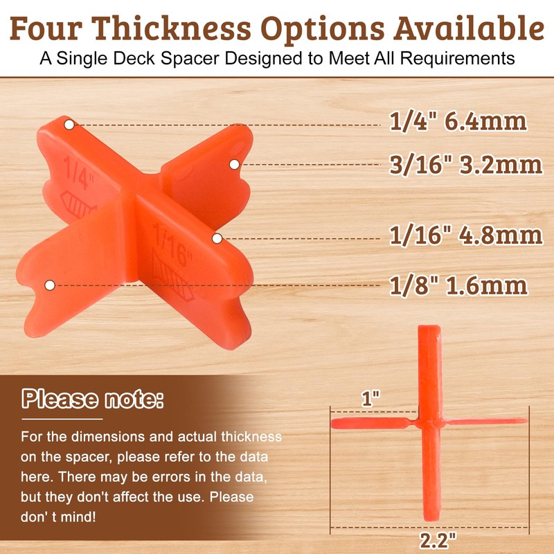 8 Pcs Deck Spacers, 4 Thicknesses Deck Board Spacers (1/16",
