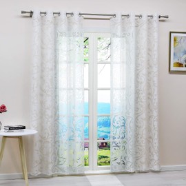 ESLIR Curtains with Eyelets Burnout Window Curtain Transparent Eyelet Curtain with Tendrils Pattern White W x H 140 x 225 cm 1 Piece