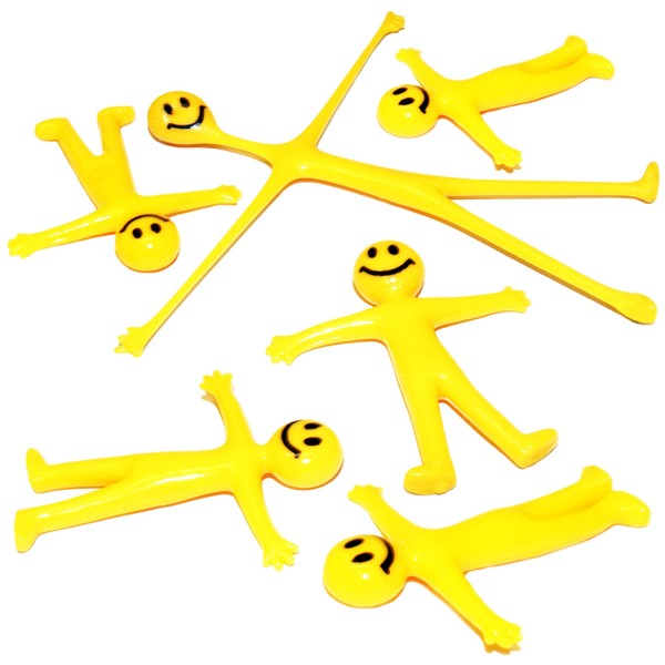 SHATCHI Yellow 20Pk Stretchy Unisex | Strechy Man Kids | Smiley Men Classroom Gifts Lucky Dip Prizes Toys Childrens Party Bag Fillers, 20Pcs