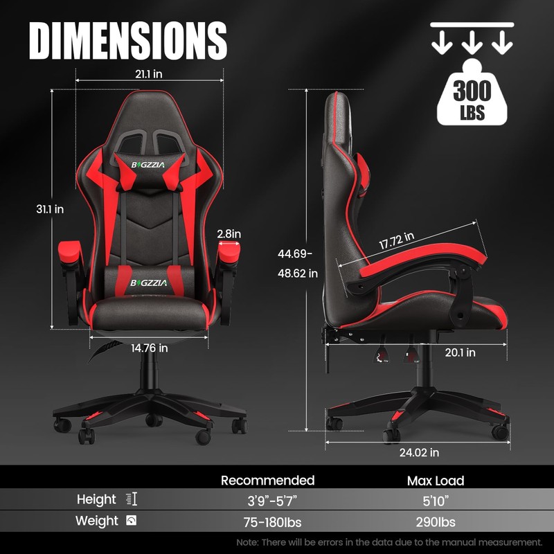 Bigzzia Gaming Chair, Computer Game Chair with Lumbar Support, Comfortable