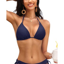Tempt Me - Traje de baño triángulo para mujer, con cordón, sin parte inferior, Azul marino, Large