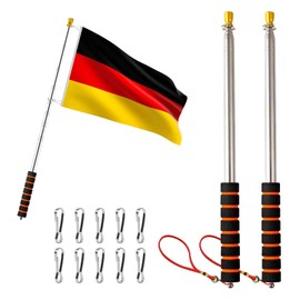 JASFLY Pack of 2 Telescopic Flagpole 2.5 m Portable Flagpole Handheld with 10 Pieces Flagpole Clip Hooks for Travel Guides Camping Teachers Excursions Competitions (Red)